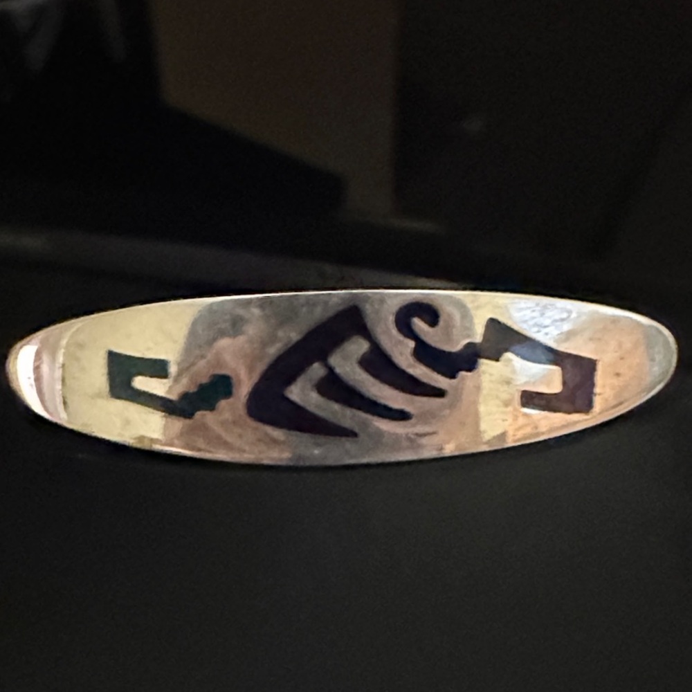 Signed Vintage Navajo Silver Blue Opal /Turquoise Inlay Hair Clip - Picture 3 of 11